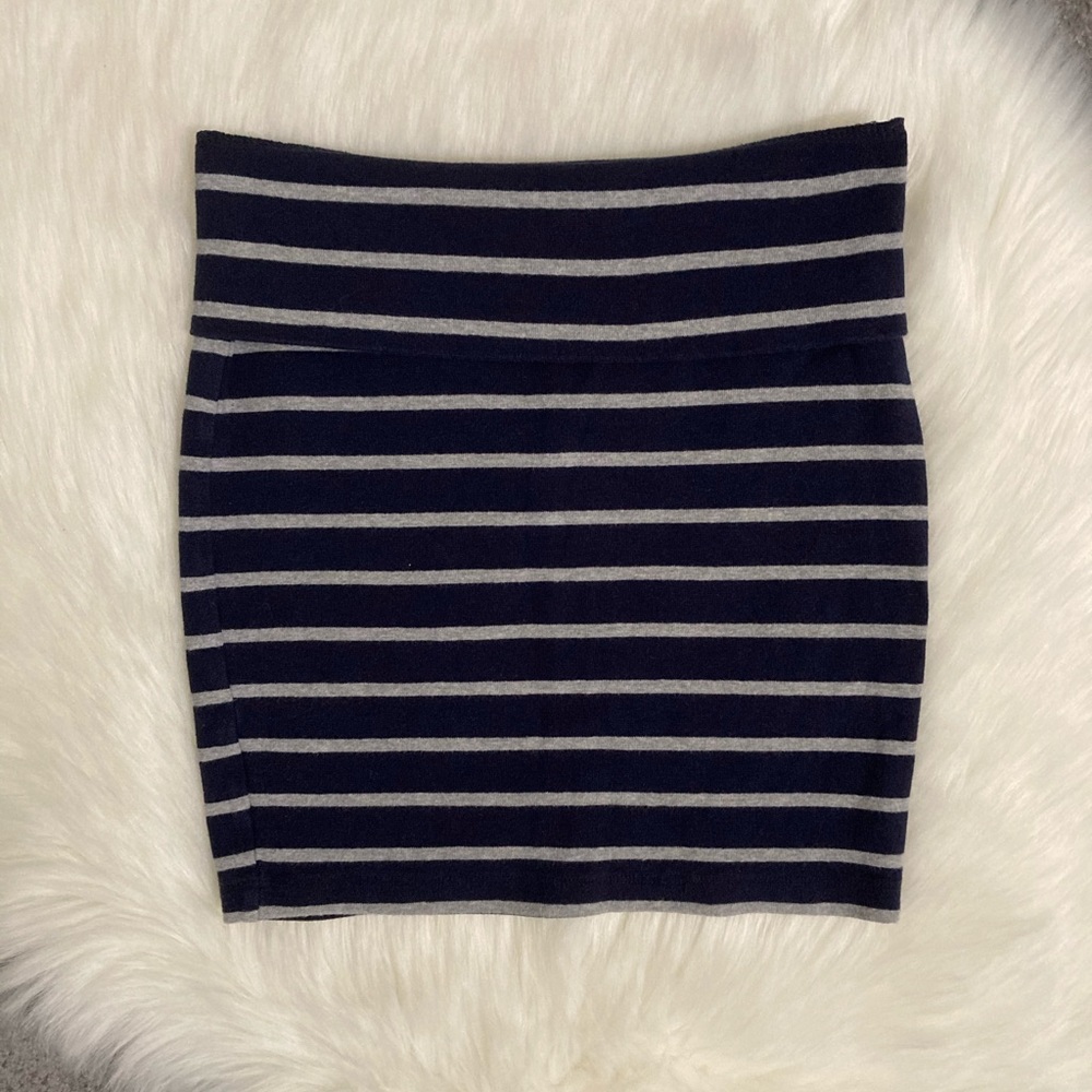 Navy and Gray Striped Bodycon Skirt